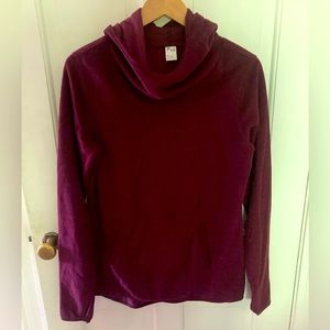 Light, soft hoodie. Thin, warm, perfect for layering. Cowl neck, thumb holes.